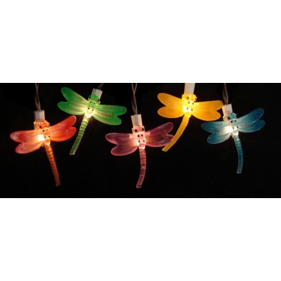 Set of 10 Battery Operated LED Dragonfly Garden Patio Umbrella Lights with Timer   